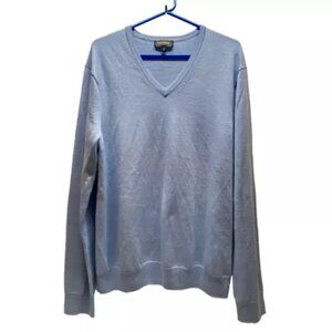 Express V-Neck Sweater Men's XL Light Blue Extra Fine Merino Wool Pullover EUC